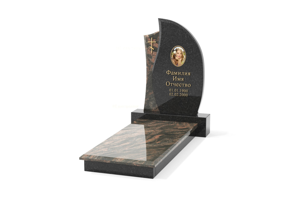 Комбинированный памятник с горизонтальной плитой на цветнике — модель №288